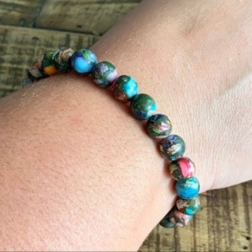 8mm Jasper Chakra Stretch Bead Bracelet - Picture 4 of 5